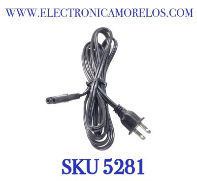 CABLE DE CORRIENTE “NUEVO“ / BIFASICO / TIPO 8 / ENCHUFE TIPO A Ó TIPO AMERICANO / 100 – 127 V / 2 CLAVIJAS / COMPATIBLE PARA DIFERENTES DISPOSITIVOS Y MARCAS